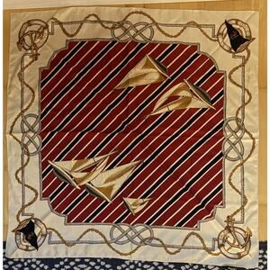 VTG Ralph Lauren Nautical Sailboat Made In Japan 34” Silk Scarf Red White Blue